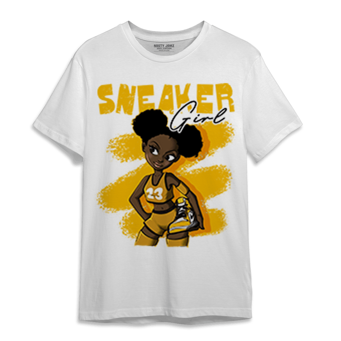 Yellow Ochre 1s T Shirt Match Black Sneaker Girl - NastyJamz