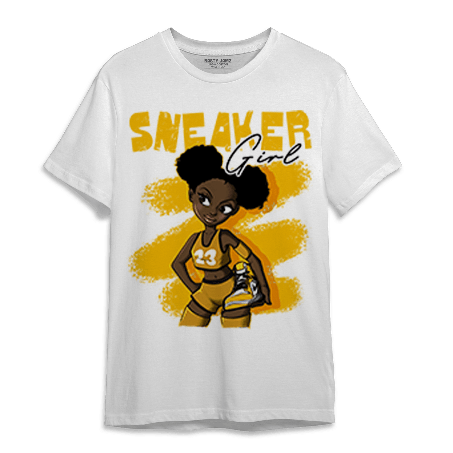 Yellow Ochre 1s T Shirt Match Black Sneaker Girl - NastyJamz