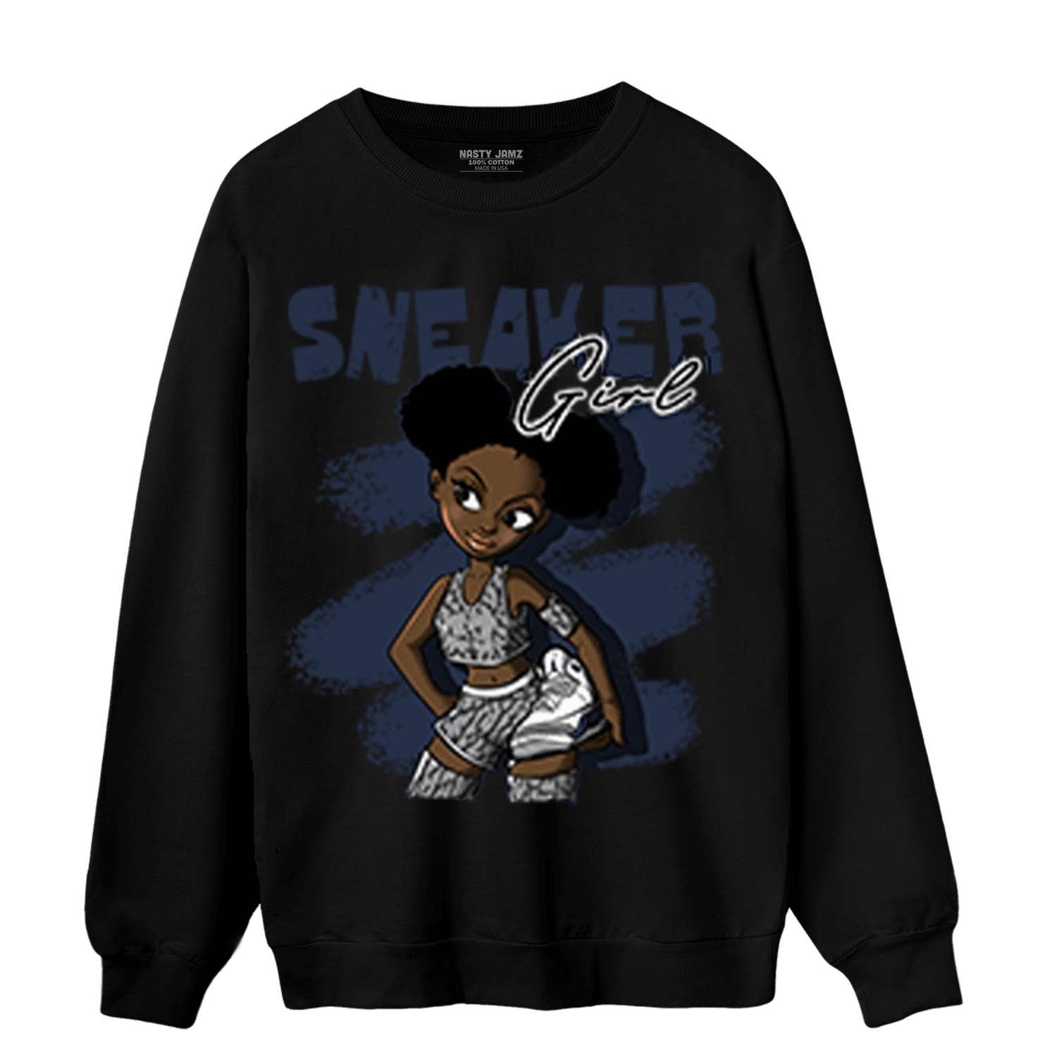 White Navy 3s Sweatshirt Match Black Sneaker Girl - NastyJamz