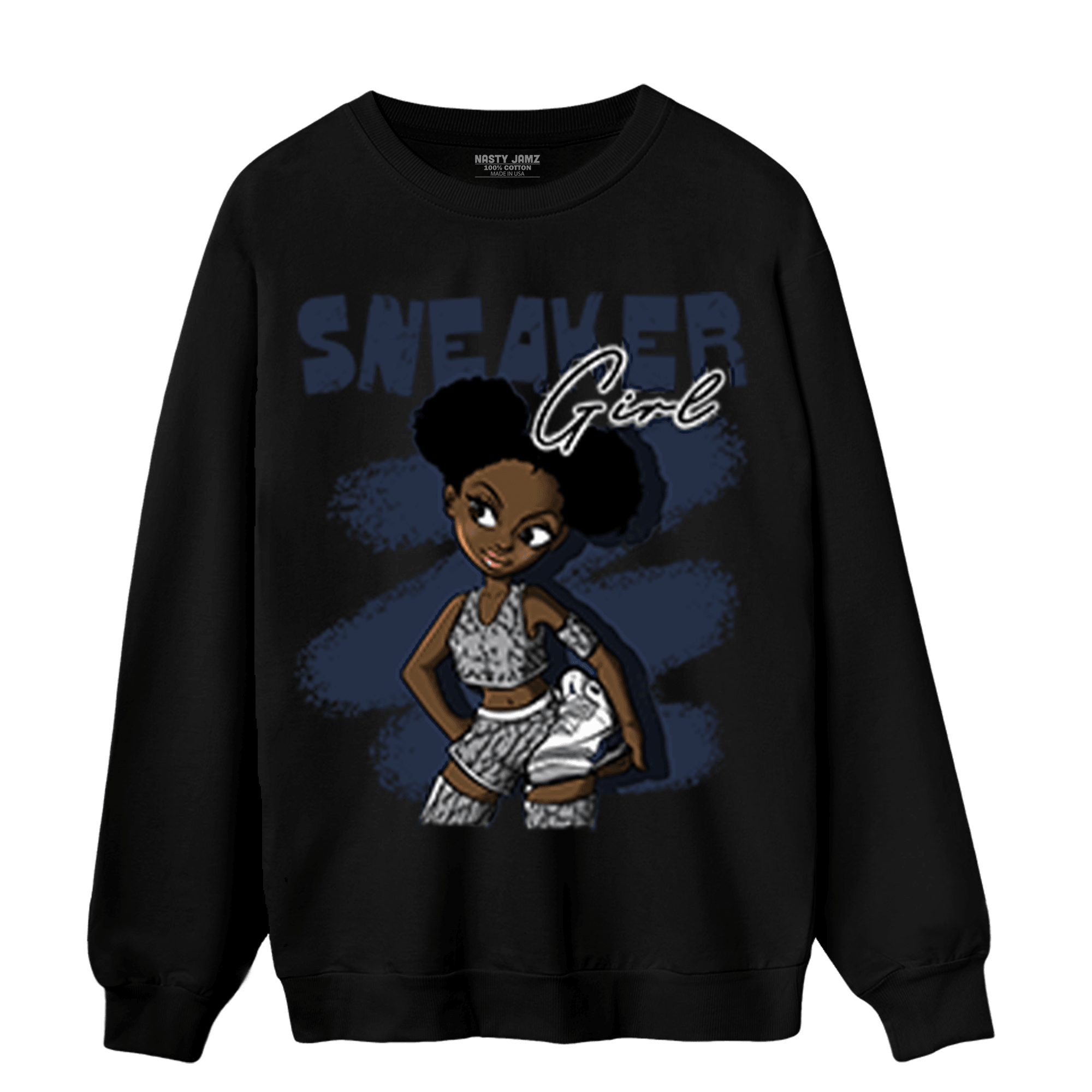 White Navy 3s Sweatshirt Match Black Sneaker Girl - NastyJamz