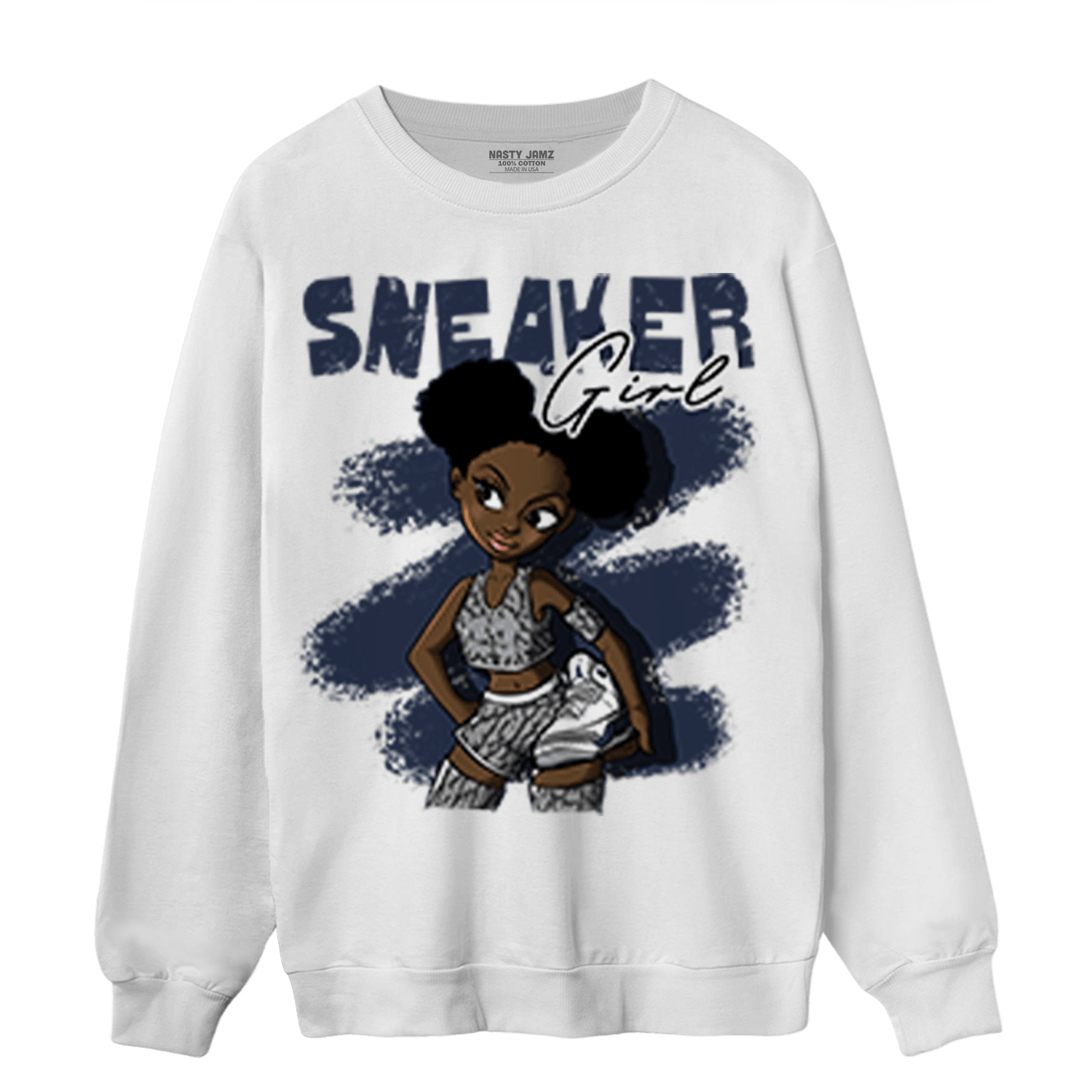 White Navy 3s Sweatshirt Match Black Sneaker Girl - NastyJamz