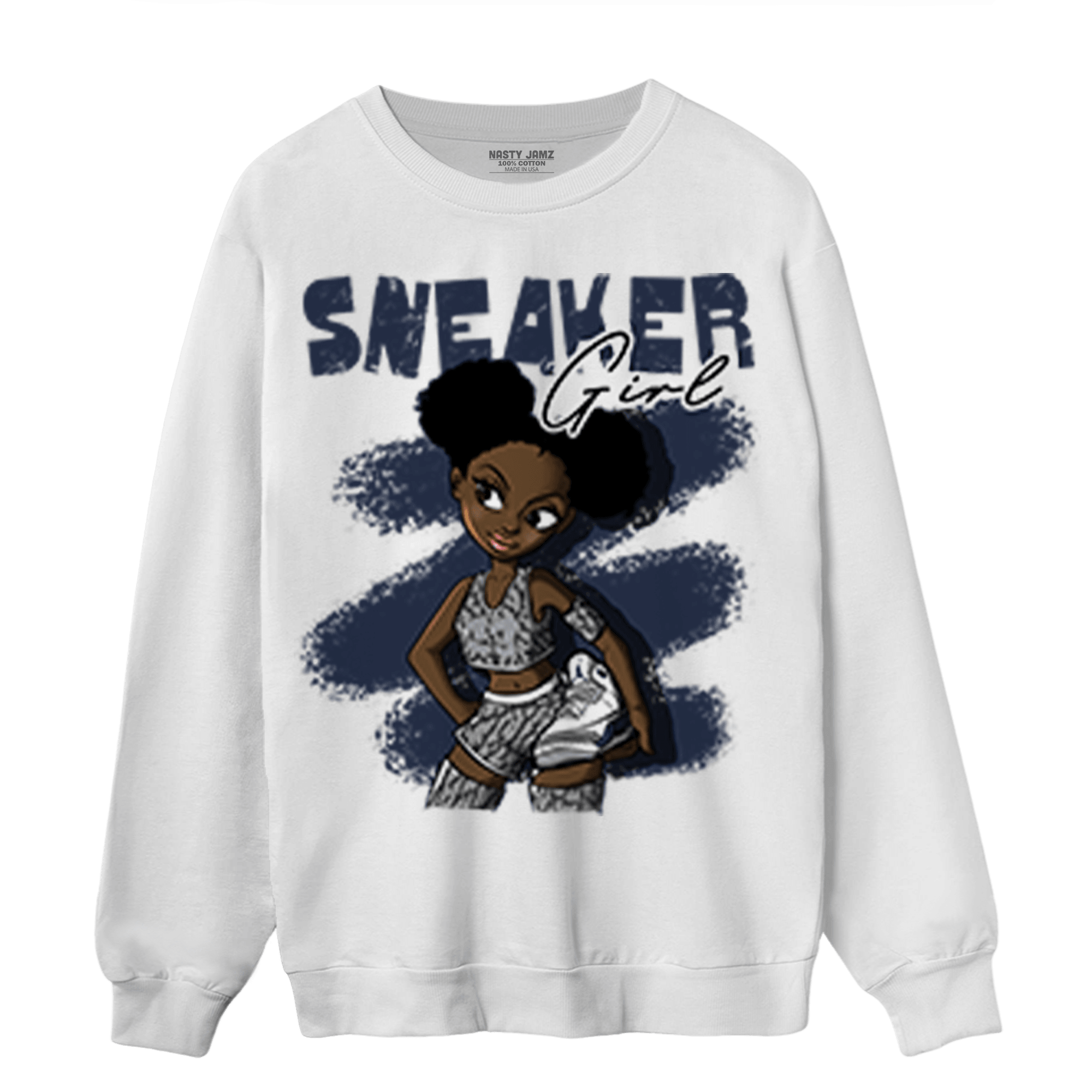 White Navy 3s Sweatshirt Match Black Sneaker Girl - NastyJamz