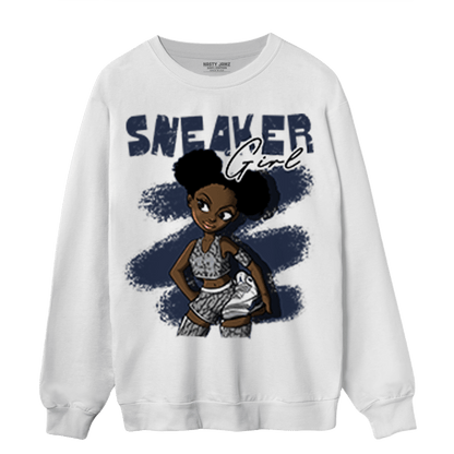 White Navy 3s Sweatshirt Match Black Sneaker Girl - NastyJamz