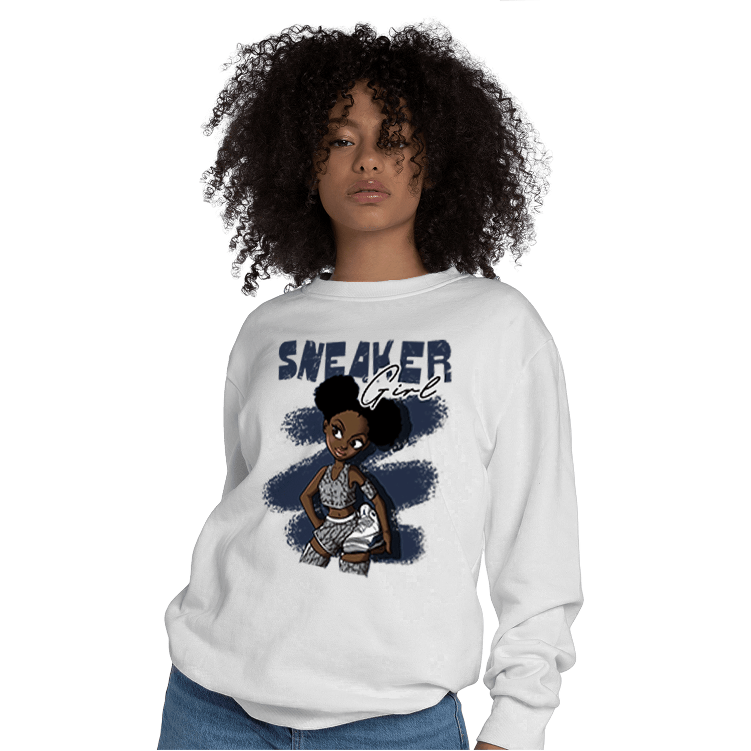 White Navy 3s Sweatshirt Match Black Sneaker Girl - NastyJamz