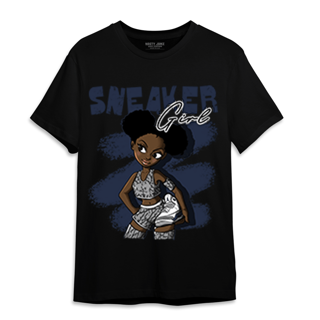 White Navy 3s T Shirt Match Black Sneaker Girl - NastyJamz