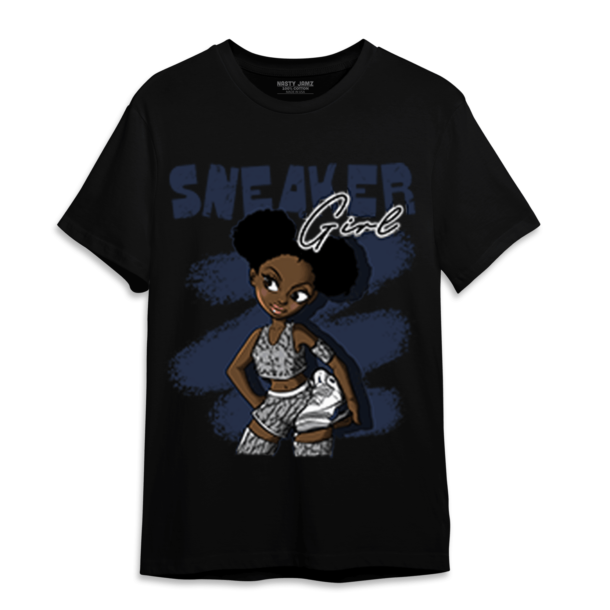 White Navy 3s T Shirt Match Black Sneaker Girl - NastyJamz