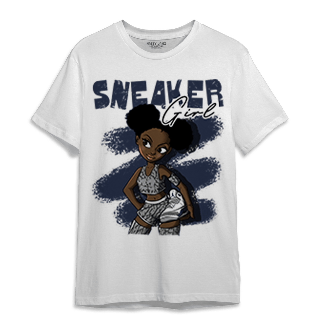 White Navy 3s T Shirt Match Black Sneaker Girl - NastyJamz