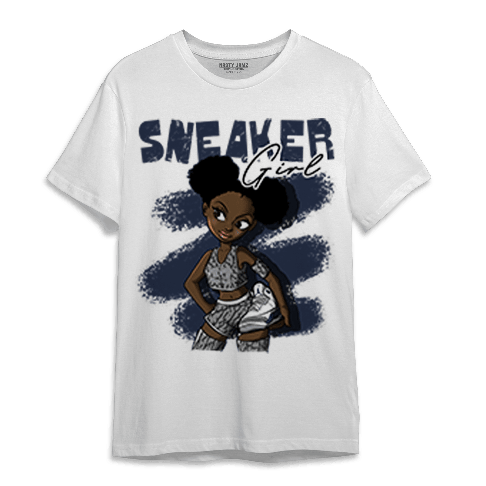 White Navy 3s T Shirt Match Black Sneaker Girl - NastyJamz