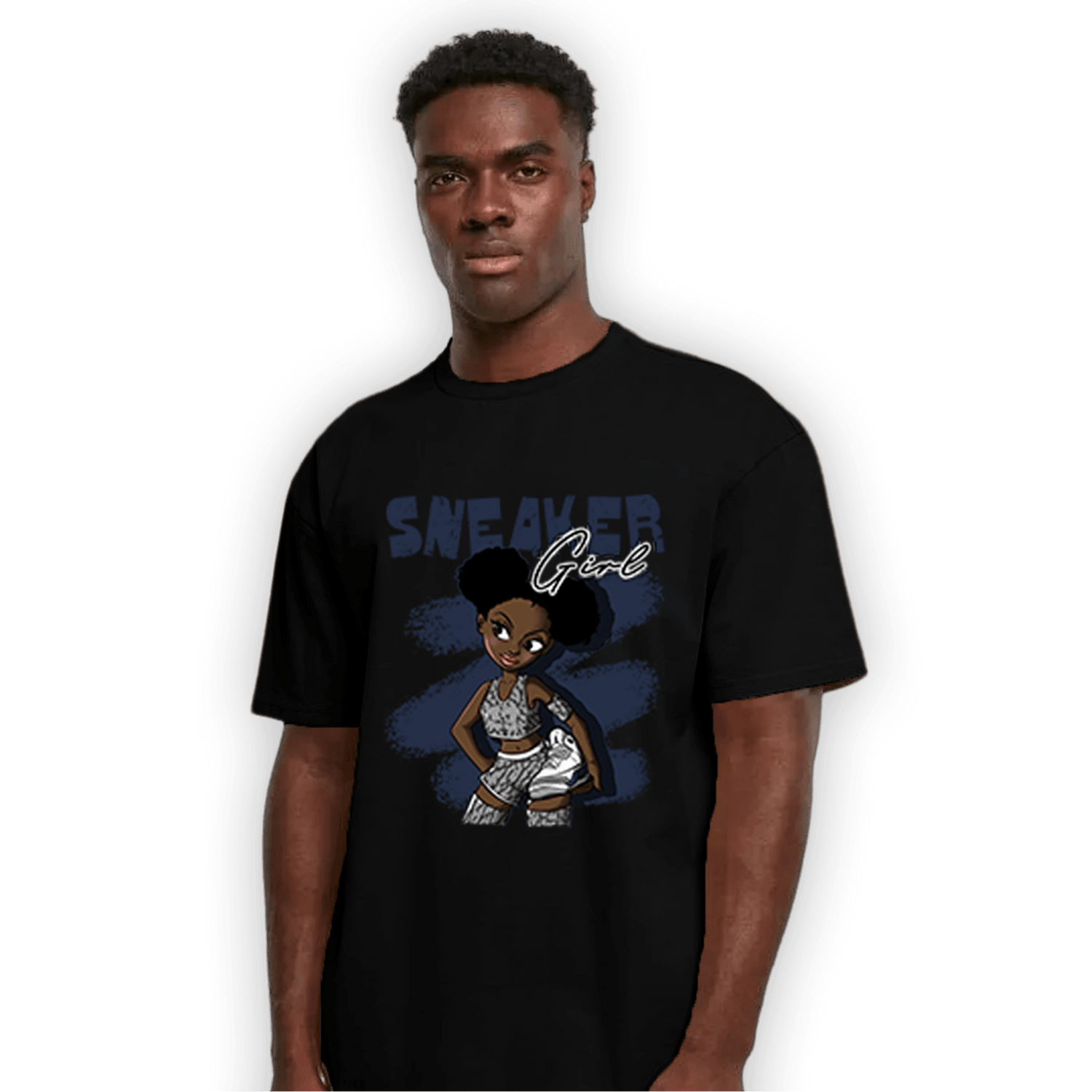 White Navy 3s T Shirt Match Black Sneaker Girl - NastyJamz