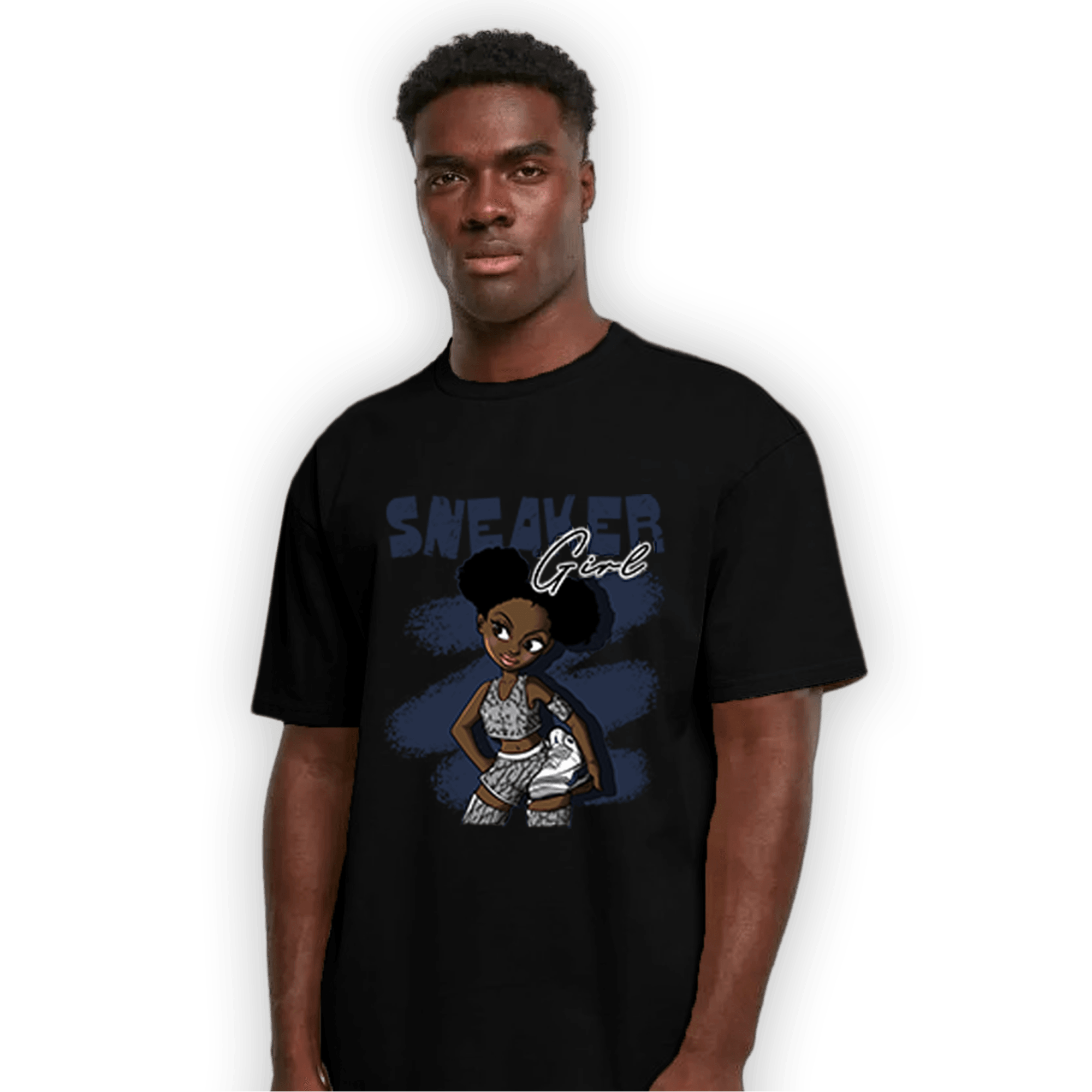 White Navy 3s T Shirt Match Black Sneaker Girl - NastyJamz