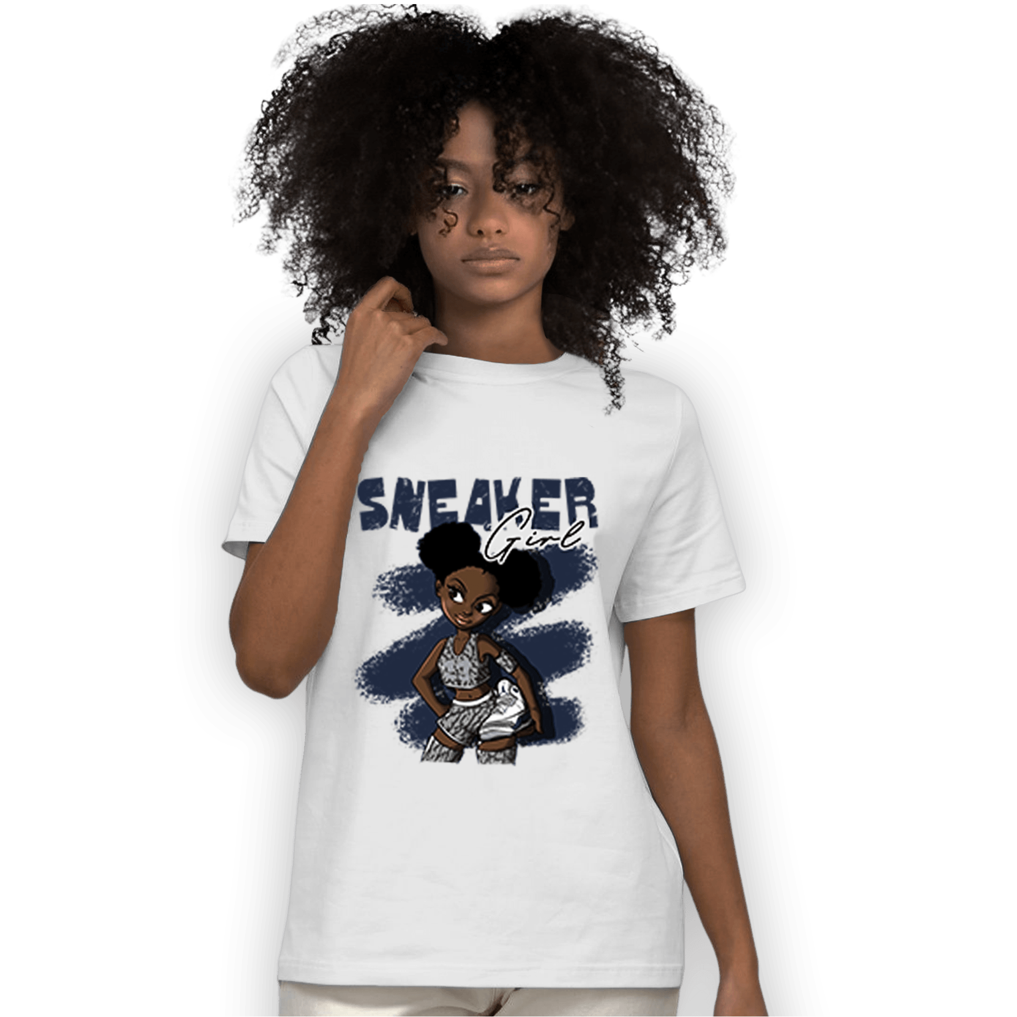White Navy 3s T Shirt Match Black Sneaker Girl - NastyJamz