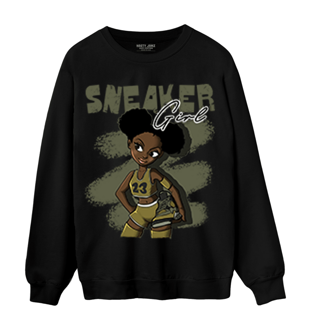 SE Craft Medium Olive 4s Sweatshirt Match Black Sneaker Girl - NastyJamz