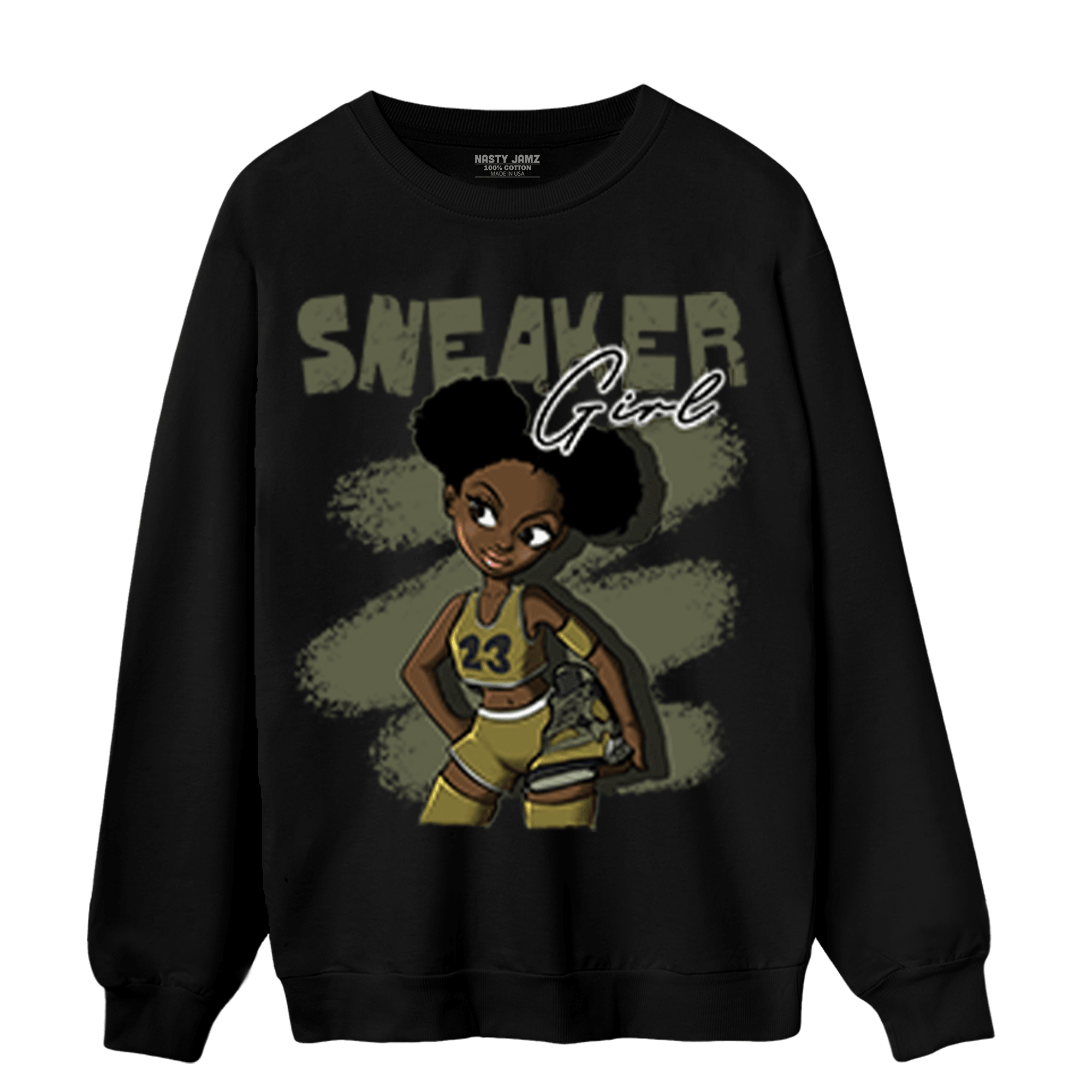 SE Craft Medium Olive 4s Sweatshirt Match Black Sneaker Girl - NastyJamz
