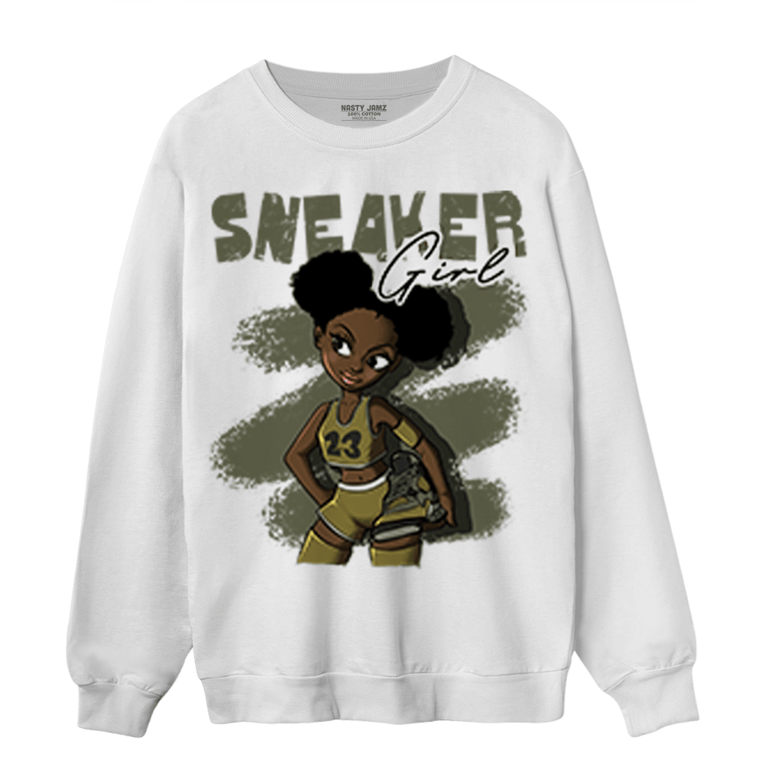 SE Craft Medium Olive 4s Sweatshirt Match Black Sneaker Girl - NastyJamz