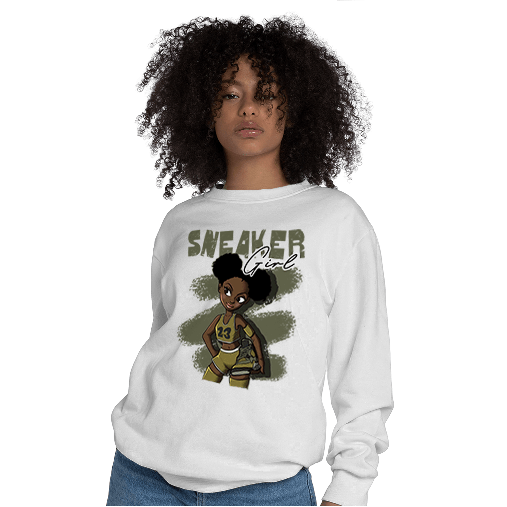 SE Craft Medium Olive 4s Sweatshirt Match Black Sneaker Girl - NastyJamz