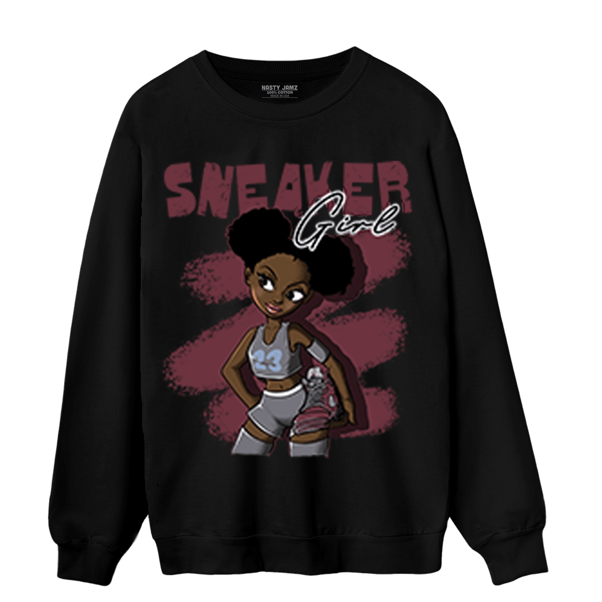 Burgundy 5s Sweatshirt Match Black Sneaker Girl - NastyJamz