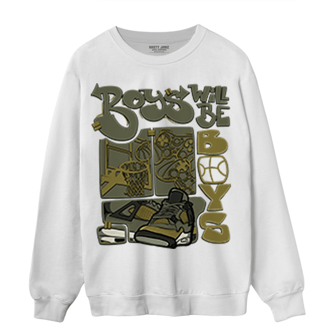 SE Craft Medium Olive 4s Sweatshirt Match Boys Will Be Boys - NastyJamz