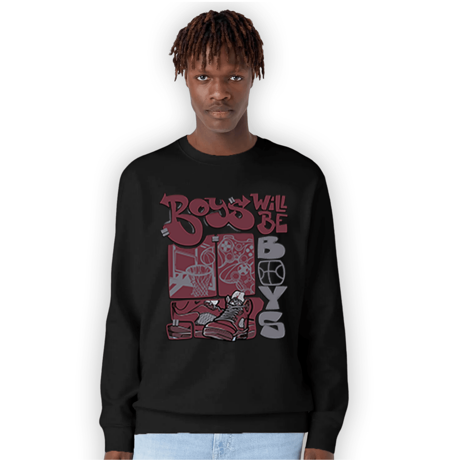 Burgundy 5s Sweatshirt Match Boys Will Be Boys - NastyJamz