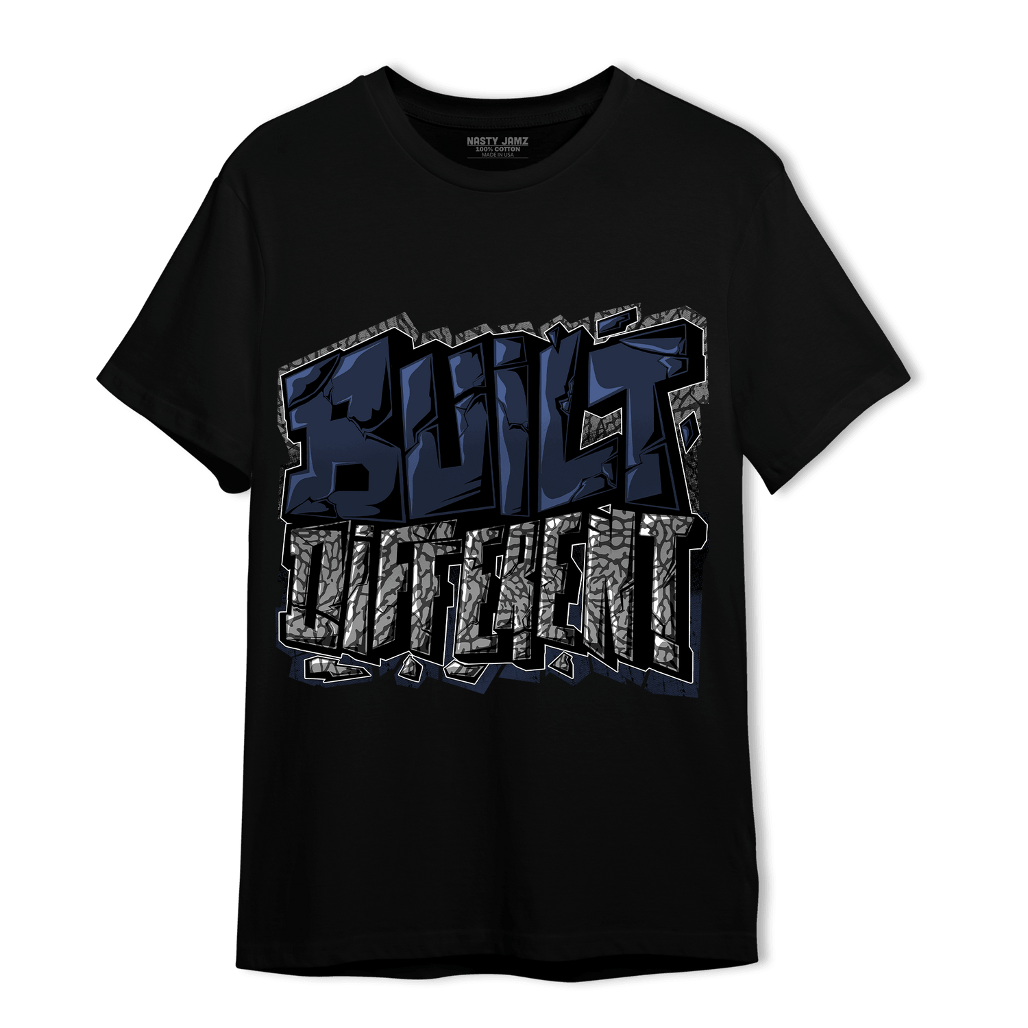 White Navy 3s T Shirt Match Built Different - NastyJamz
