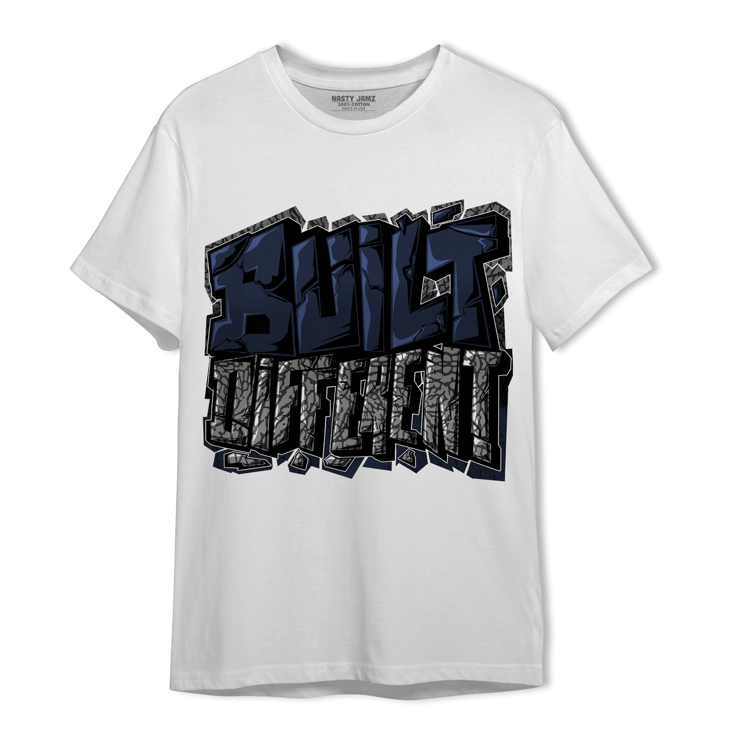 White Navy 3s T Shirt Match Built Different - NastyJamz