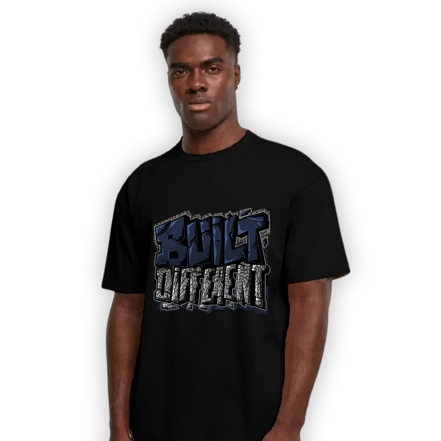 White Navy 3s T Shirt Match Built Different - NastyJamz