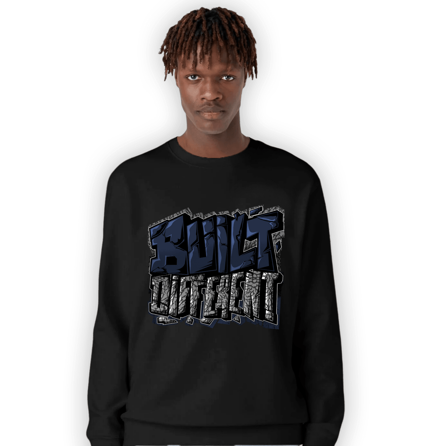 White Navy 3s Sweatshirt Match Built Different - NastyJamz
