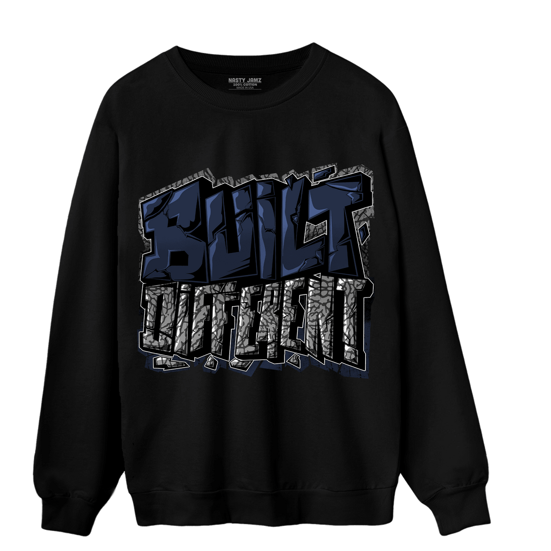 White Navy 3s Sweatshirt Match Built Different - NastyJamz