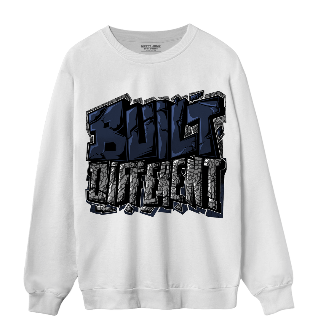 White Navy 3s Sweatshirt Match Built Different - NastyJamz