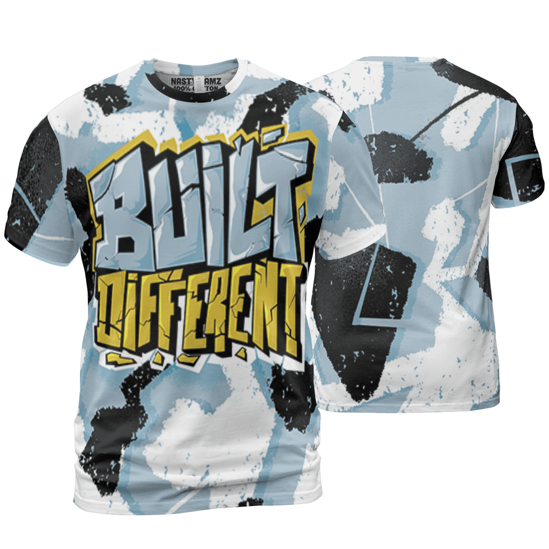 Blue Grey 13s T Shirt Match Built Different 3D All-Over Print Broken - NastyJamz