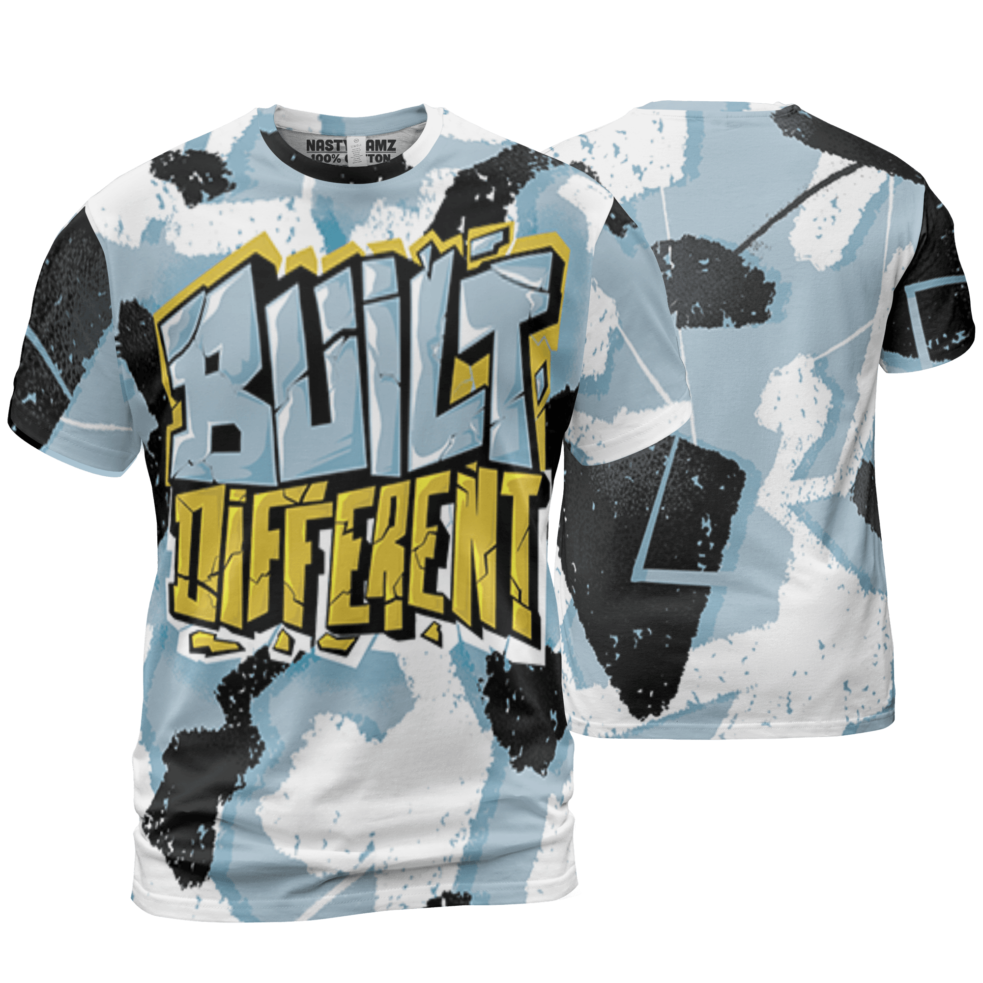 Blue Grey 13s T Shirt Match Built Different 3D All-Over Print Broken - NastyJamz