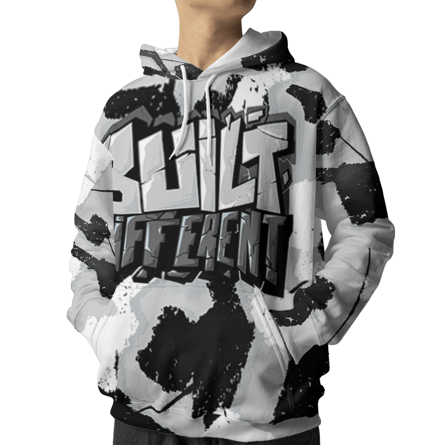 Retro High OG Black White 1s Hoodie Match Built Different 3D All-Over Print Broken - NastyJamz