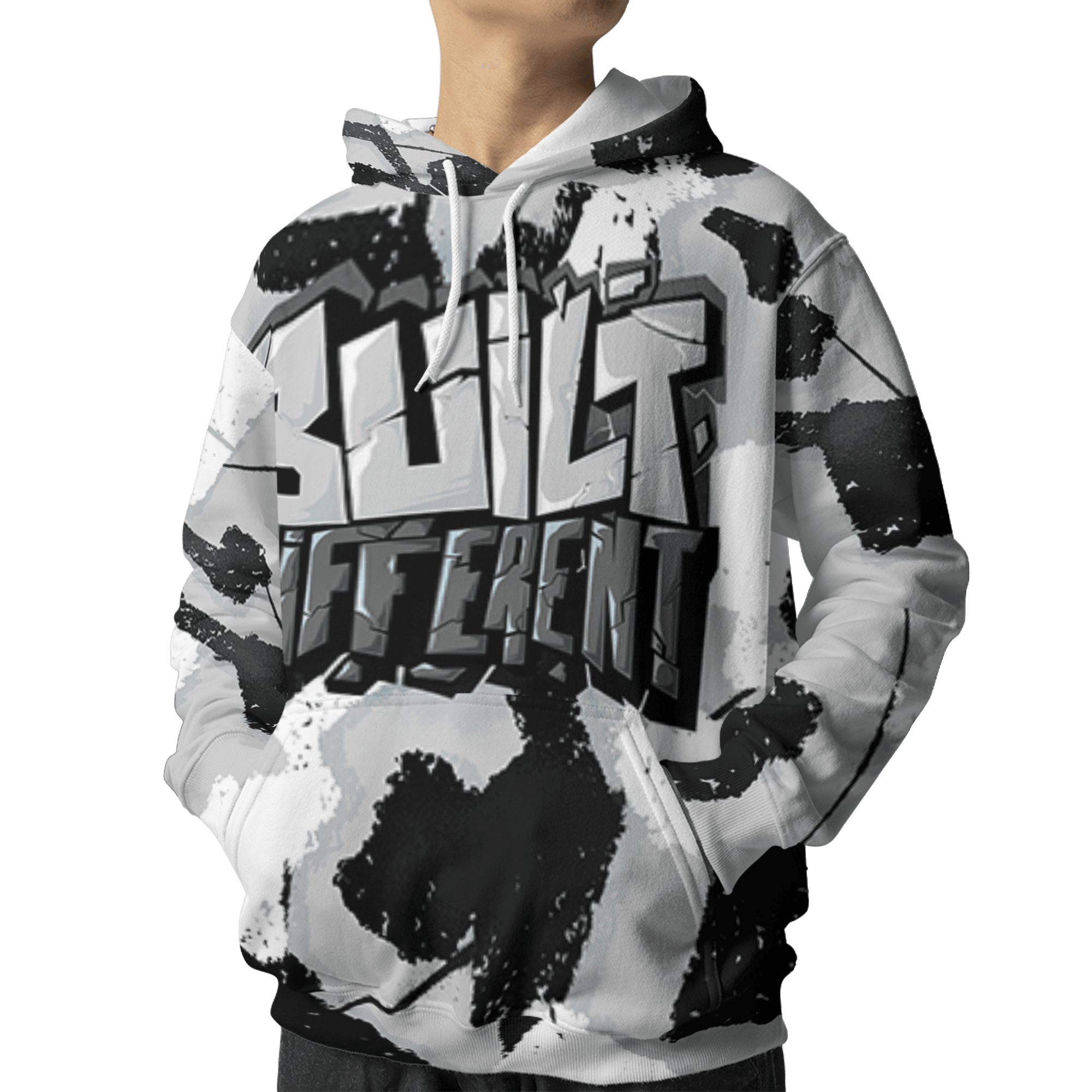Retro High OG Black White 1s Hoodie Match Built Different 3D All-Over Print Broken - NastyJamz