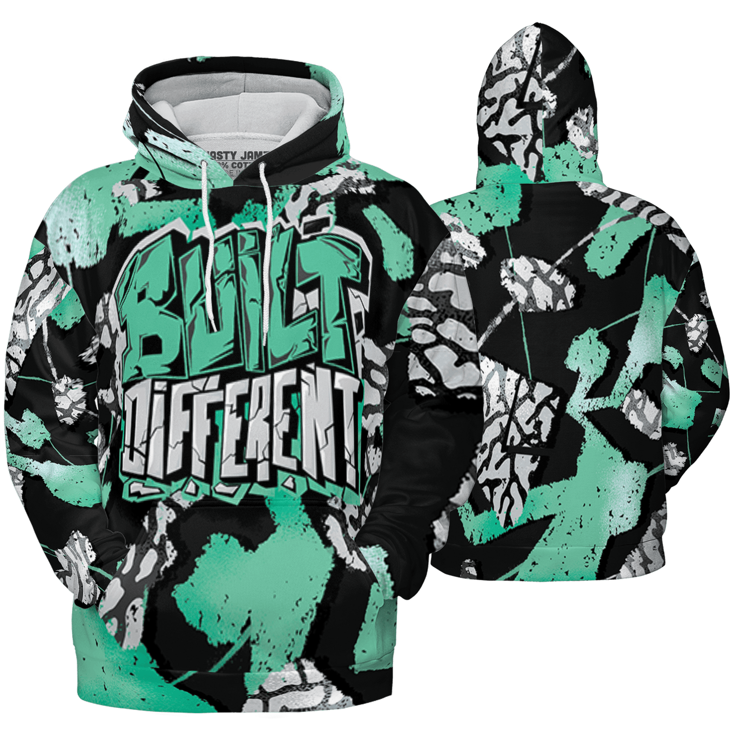 Green Glow 3s Hoodie Match Built Different 3D All-Over Print Broken - NastyJamz