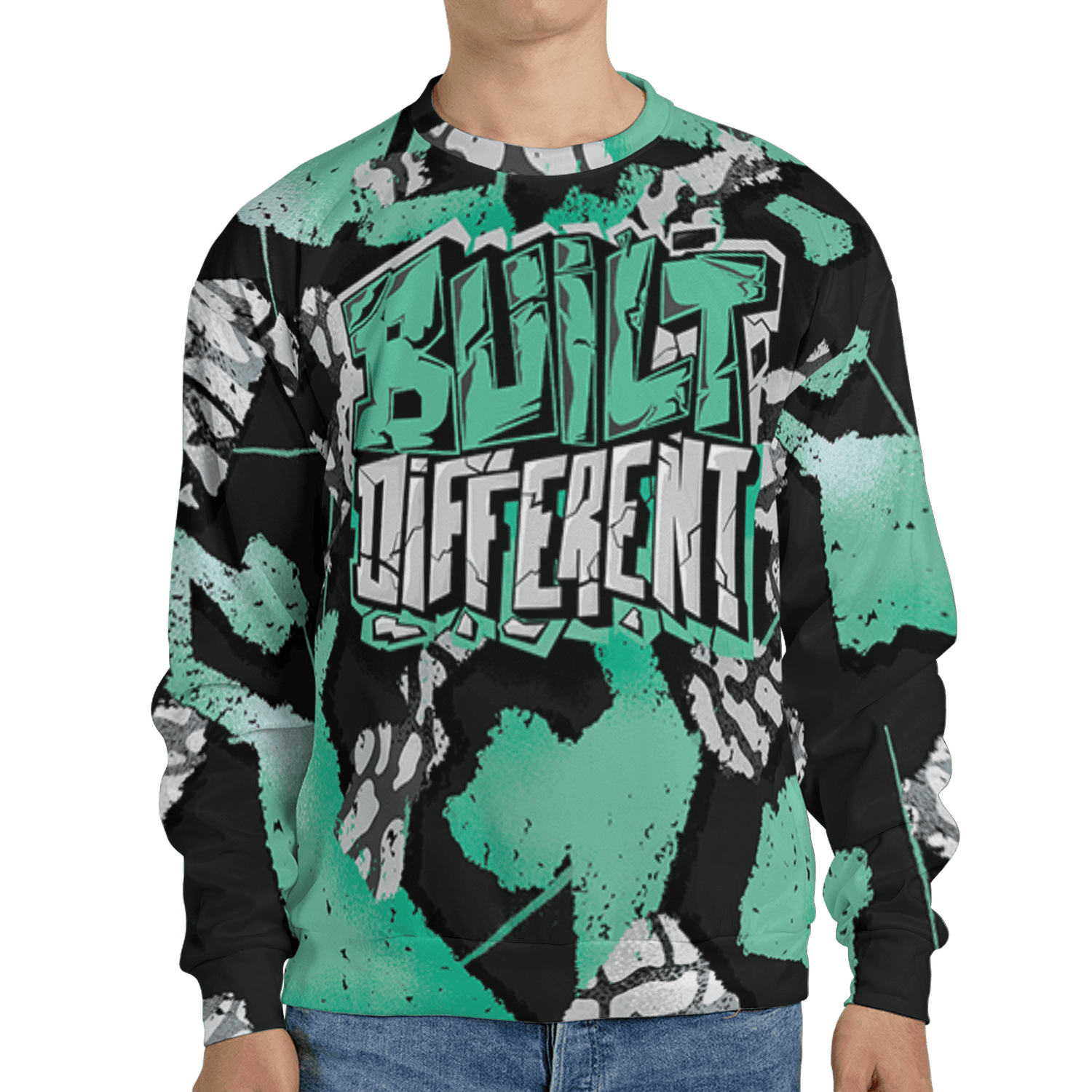 Green Glow 3s Sweatshirt Match Built Different 3D All-Over Print Broken - NastyJamz