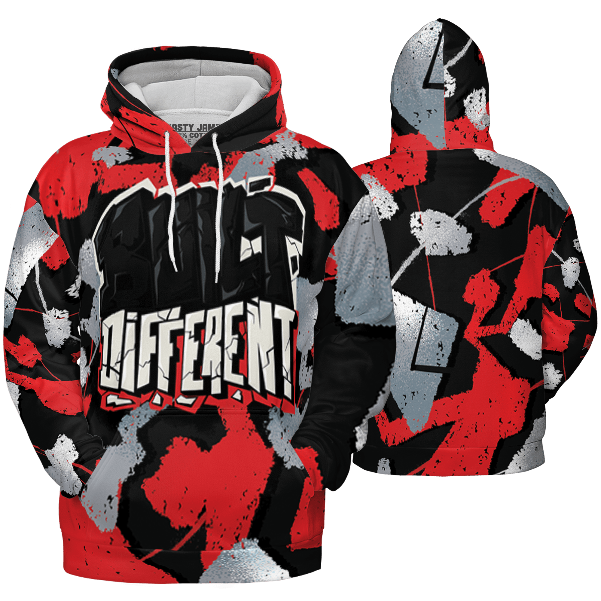 Bred Reimagined 4s Hoodie Match Built Different 3D All-Over Print Broken - NastyJamz