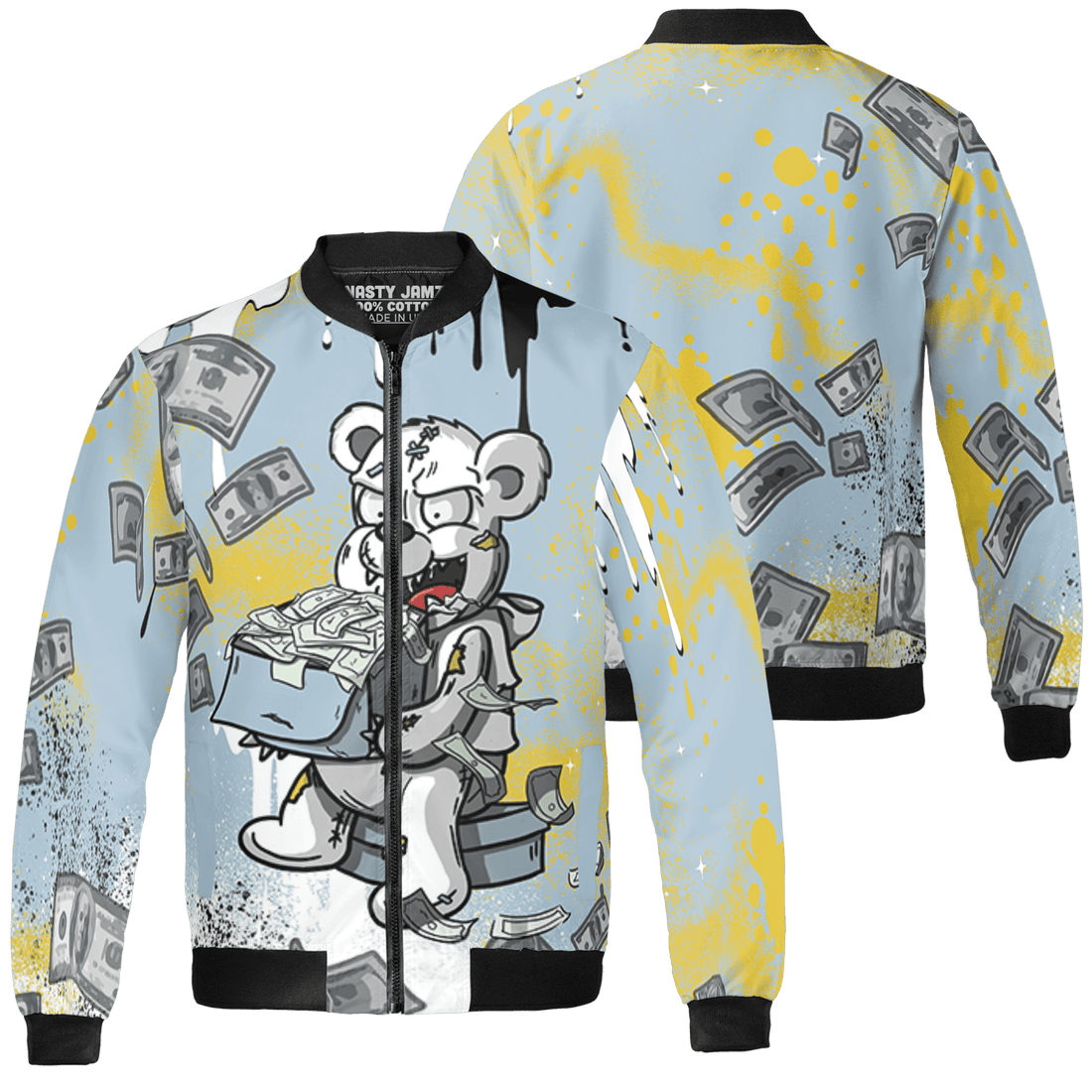 Blue Grey 13s Jacket Match Cash Money 3D All-Over Print Splash Paint - NastyJamz