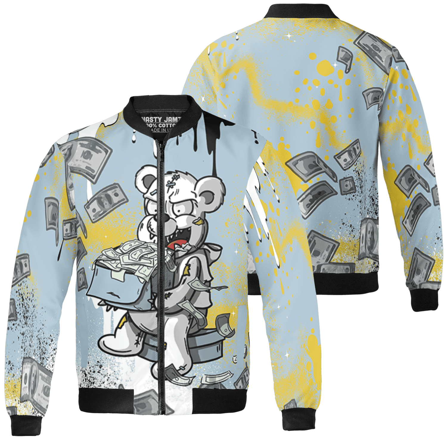 Blue Grey 13s Jacket Match Cash Money 3D All-Over Print Splash Paint - NastyJamz