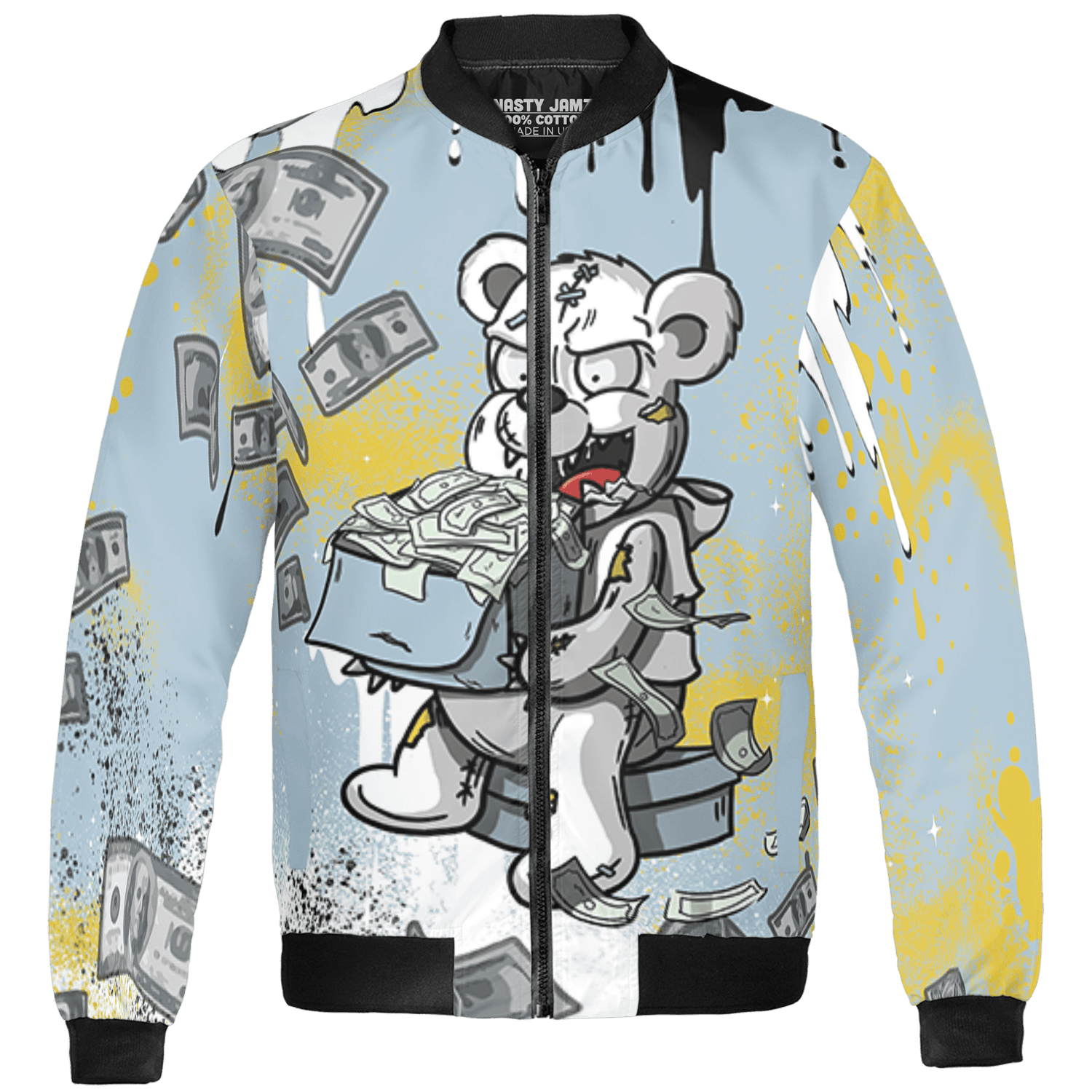 Blue Grey 13s Jacket Match Cash Money 3D All-Over Print Splash Paint - NastyJamz
