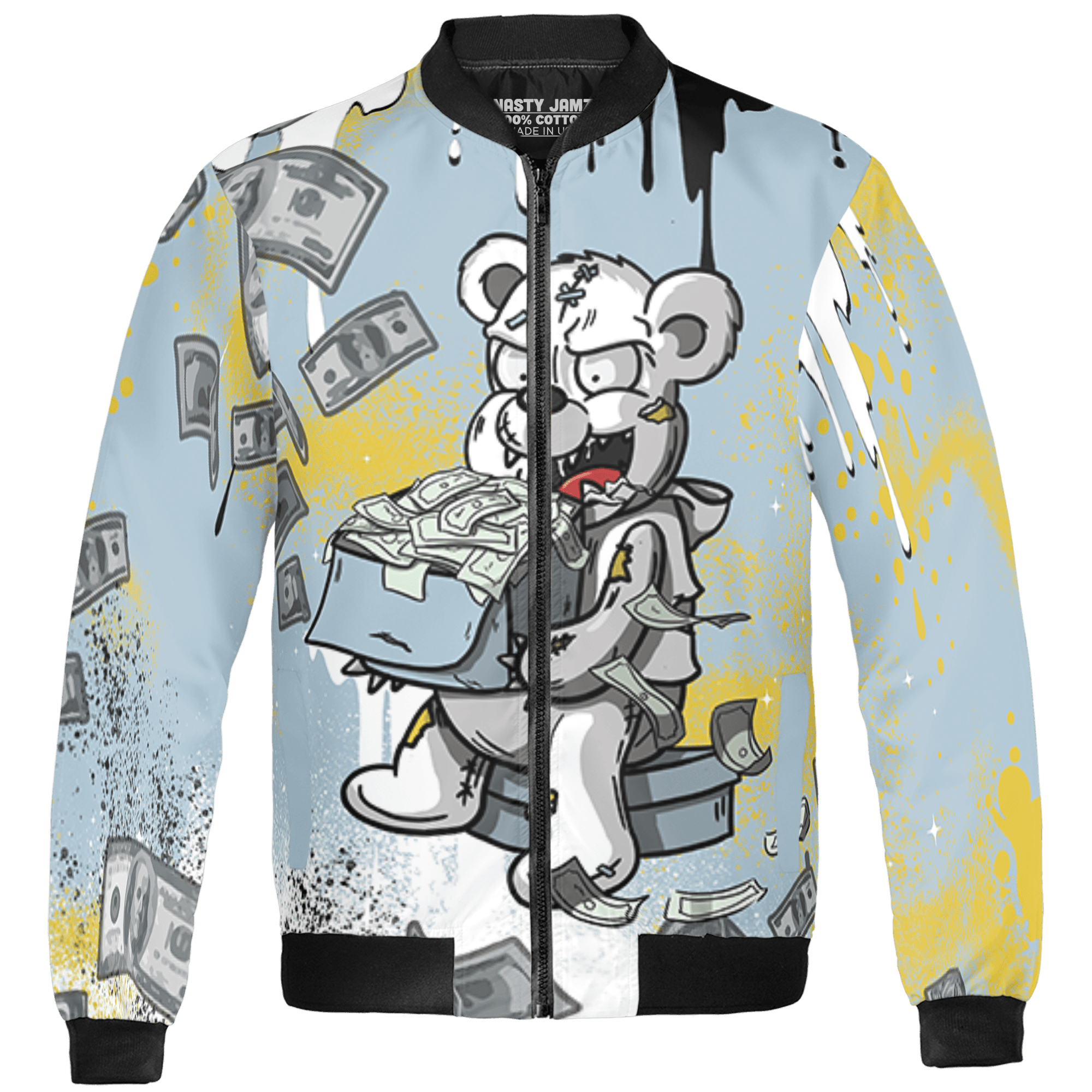Blue Grey 13s Jacket Match Cash Money 3D All-Over Print Splash Paint - NastyJamz