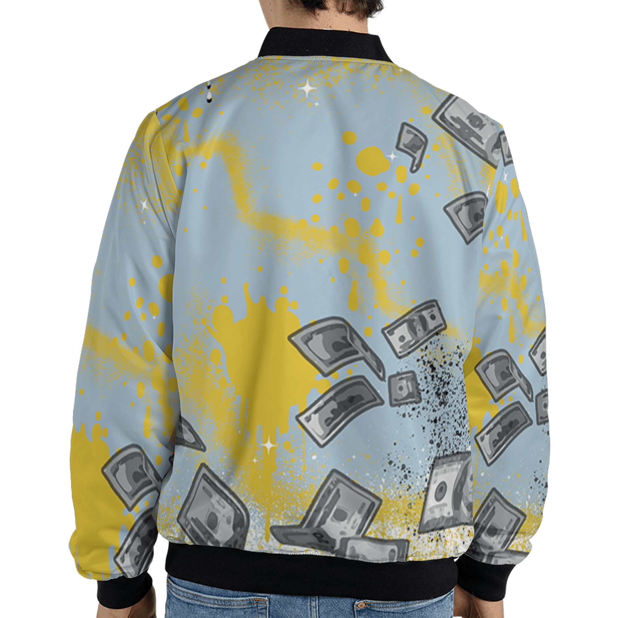 Blue Grey 13s Jacket Match Cash Money 3D All-Over Print Splash Paint - NastyJamz