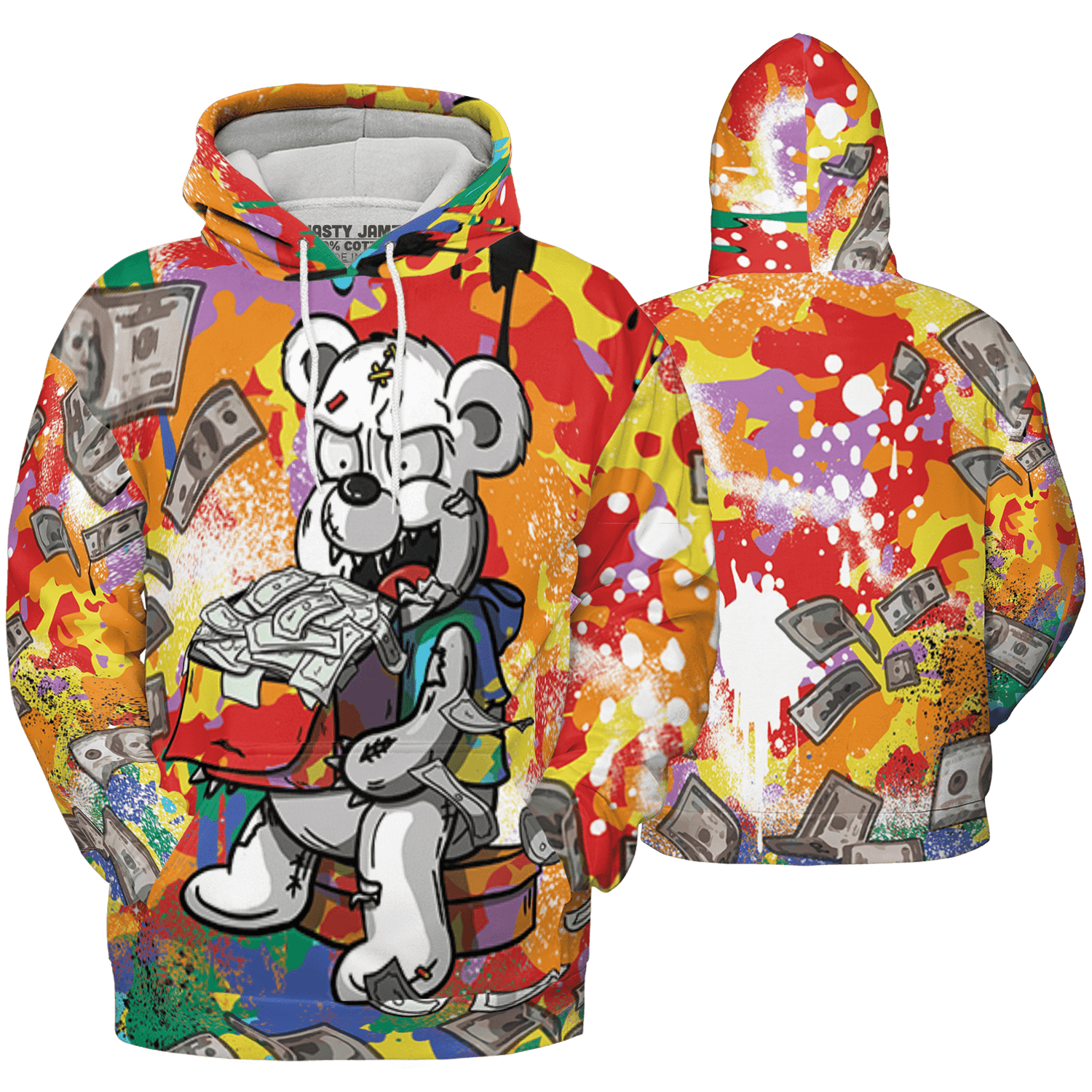 Mid GS Six Championships 1s Hoodie Match Cash Money 3D All-Over Print Splash Paint - NastyJamz