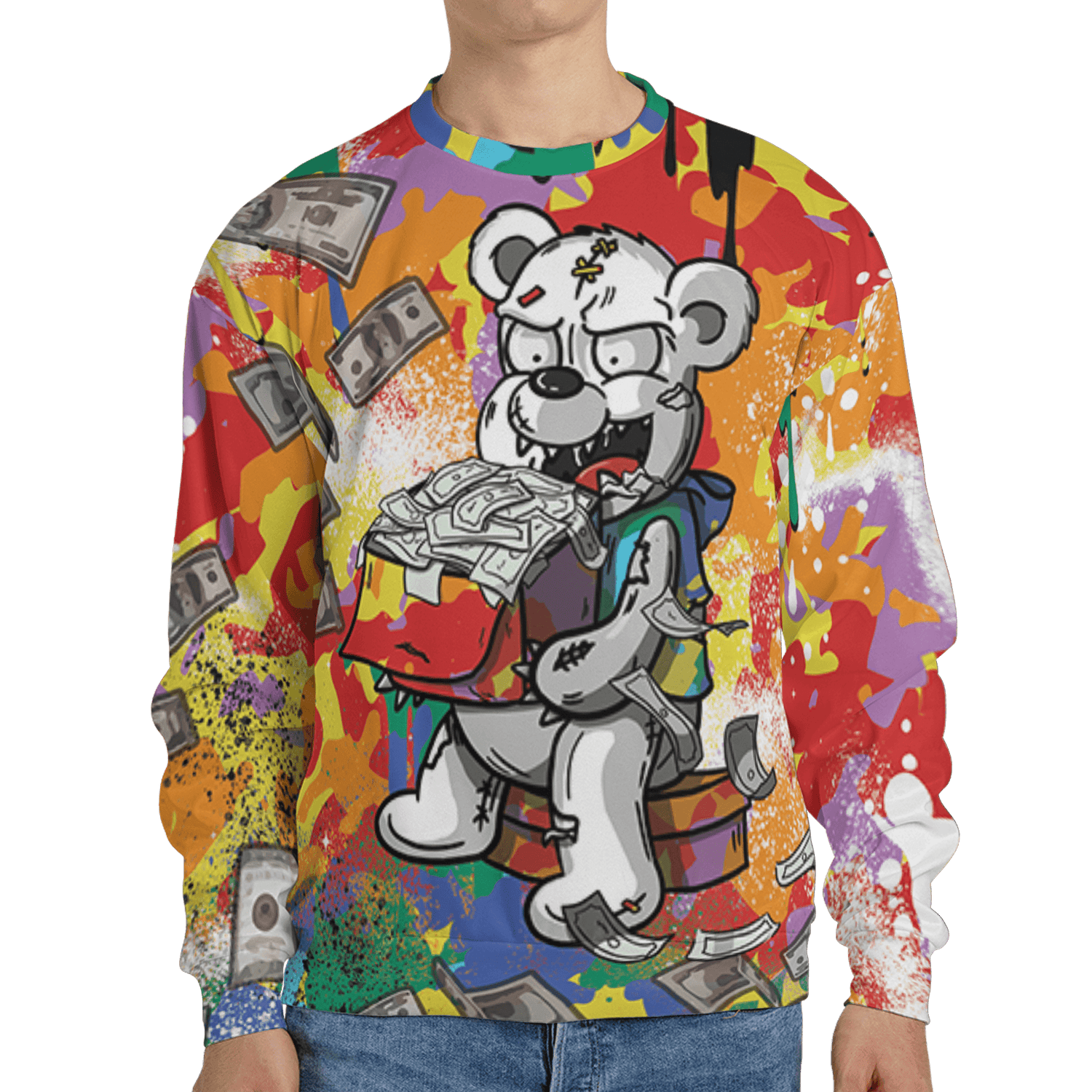 Mid GS Six Championships 1s Sweatshirt Match Cash Money 3D All-Over Print Splash Paint - NastyJamz