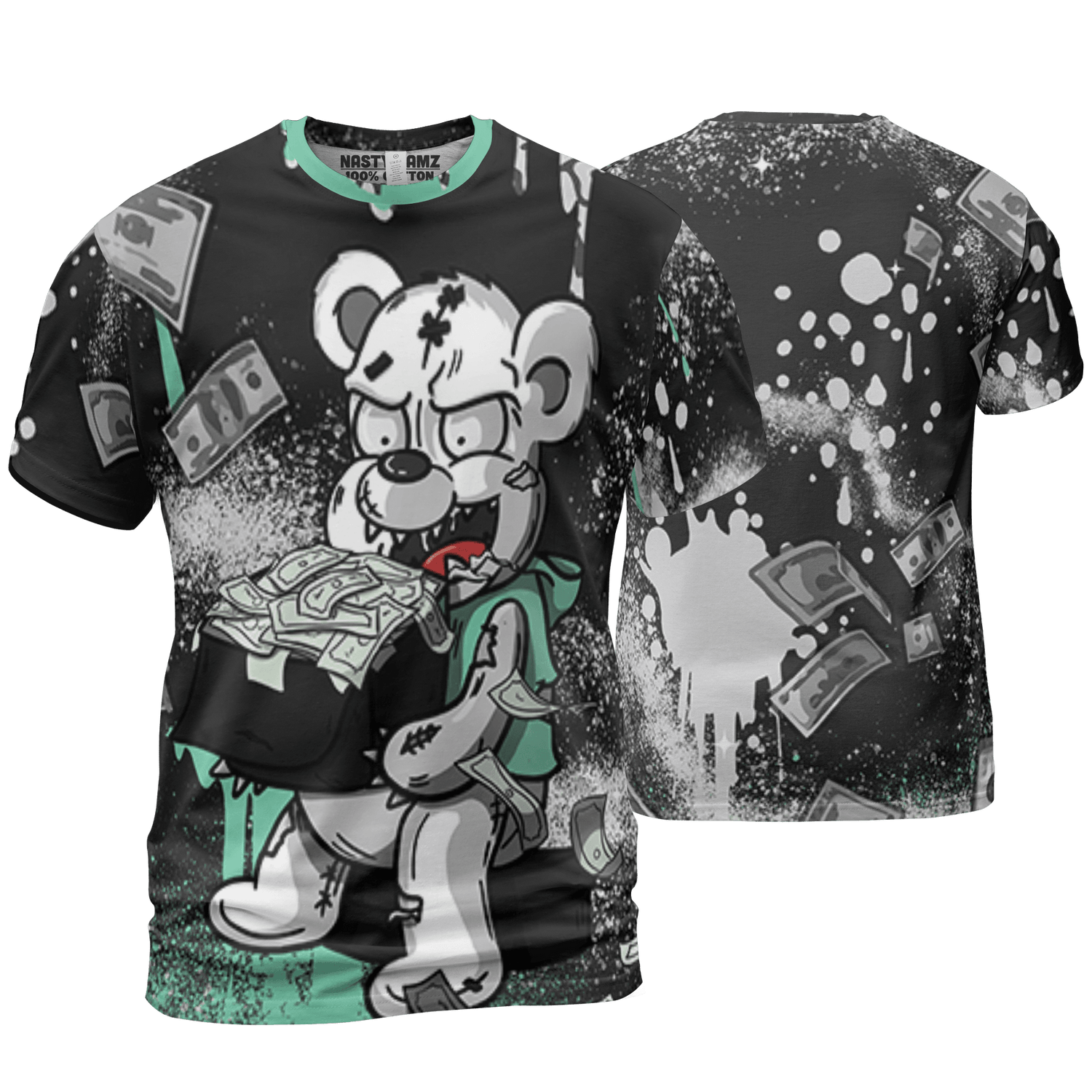 Green Glow 3s T Shirt Match Cash Money 3D All-Over Print Splash Paint - NastyJamz