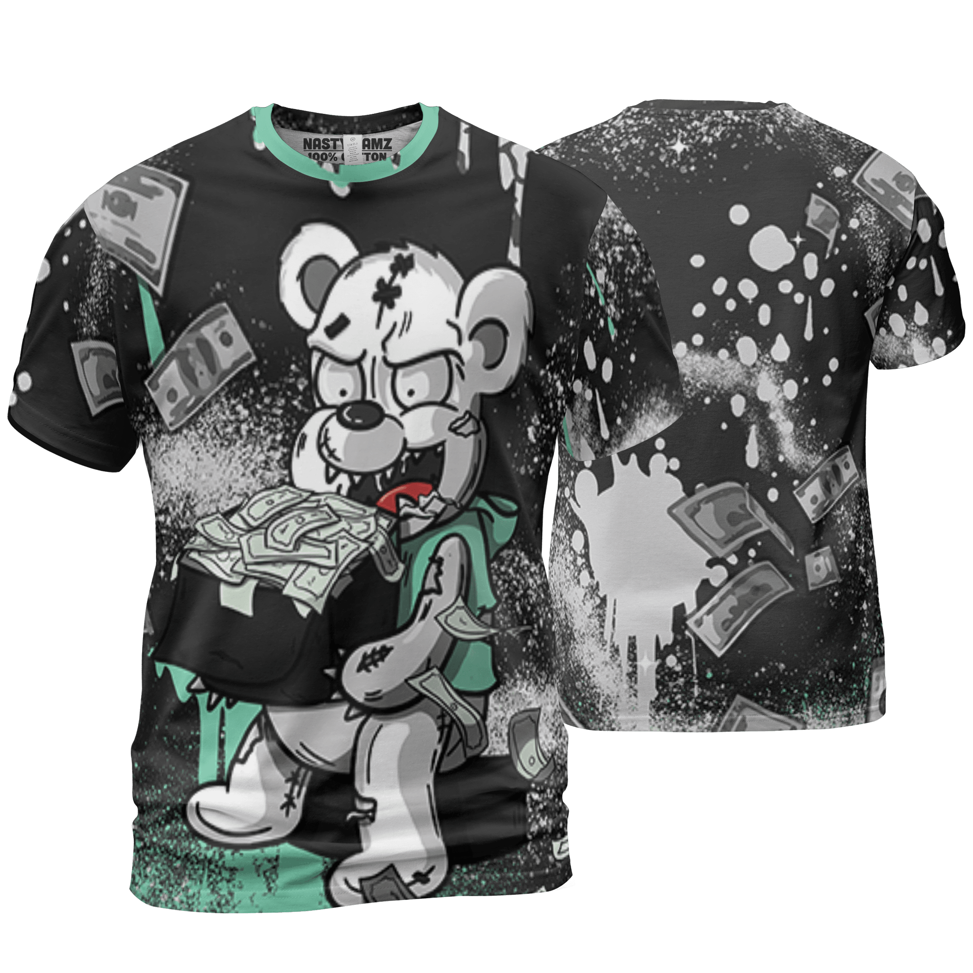 Green Glow 3s T Shirt Match Cash Money 3D All-Over Print Splash Paint - NastyJamz