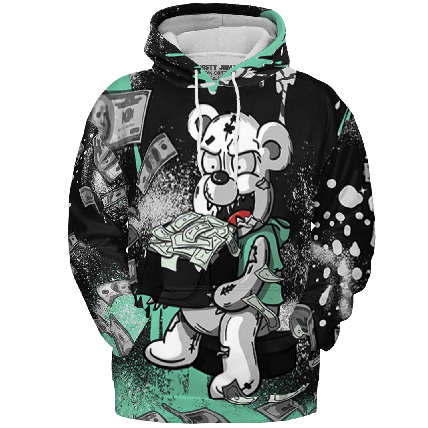 Green Glow 3s Hoodie Match Cash Money 3D All-Over Print Splash Paint - NastyJamz