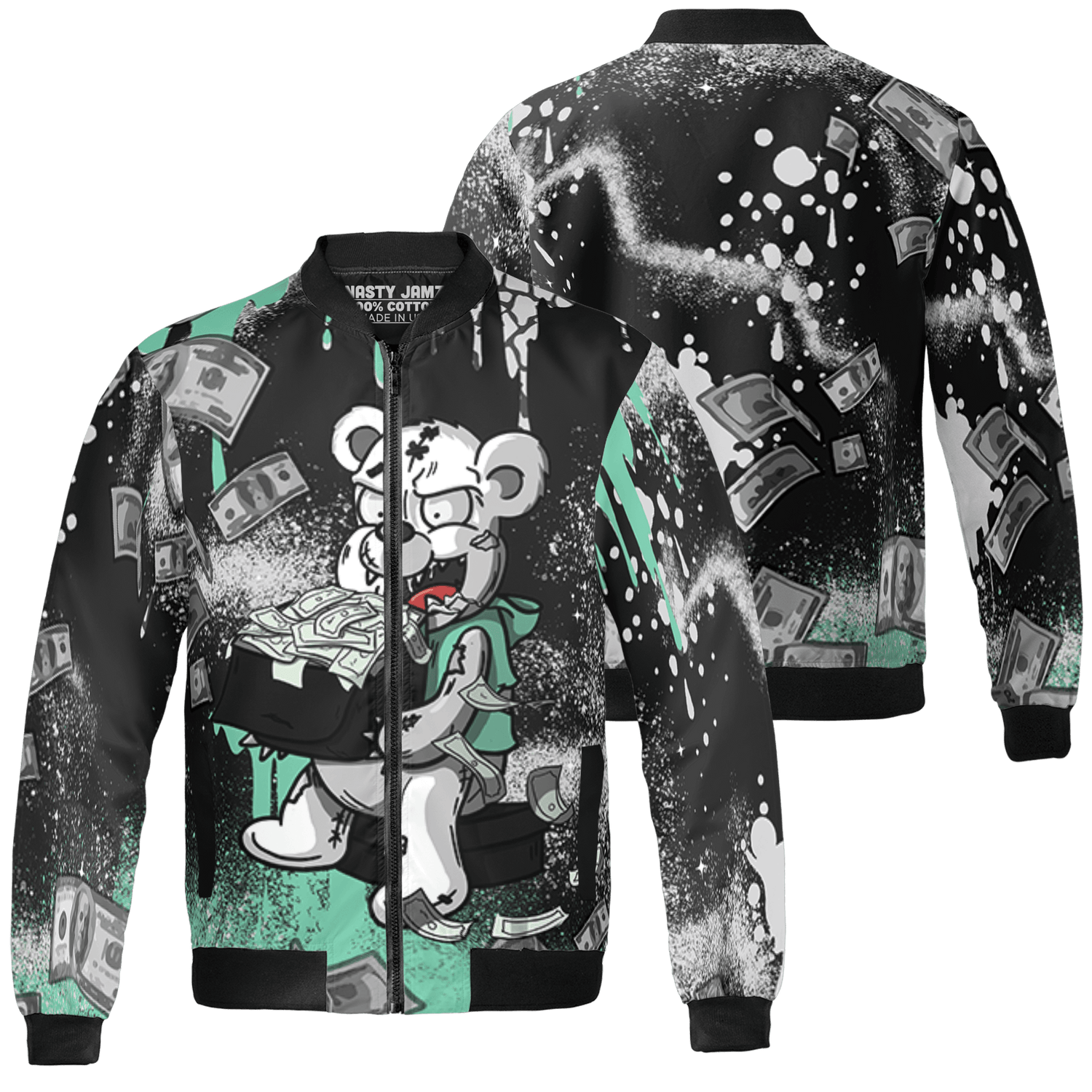 Green Glow 3s Jacket Match Cash Money 3D All-Over Print Splash Paint - NastyJamz