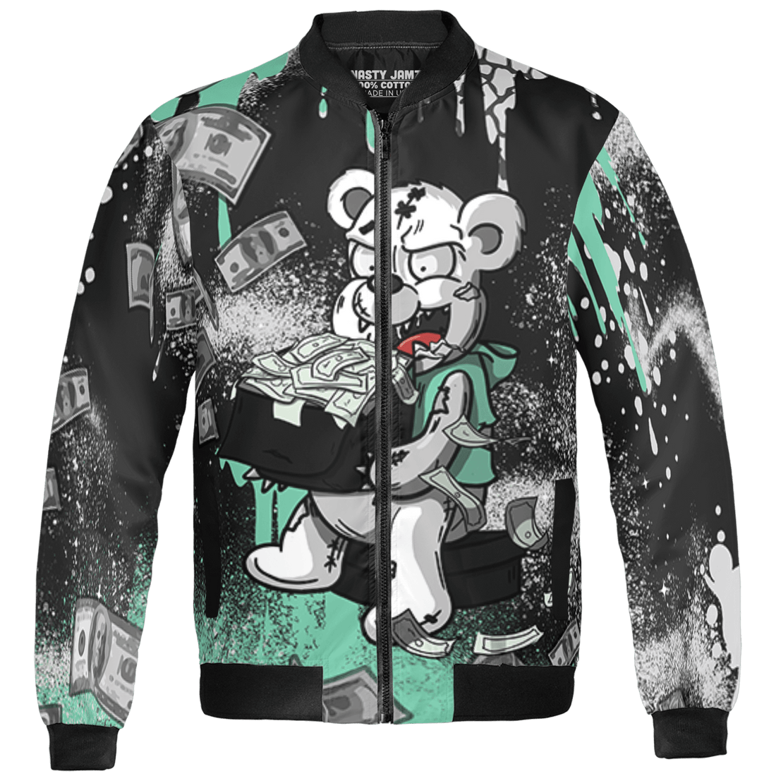 Green Glow 3s Jacket Match Cash Money 3D All-Over Print Splash Paint - NastyJamz