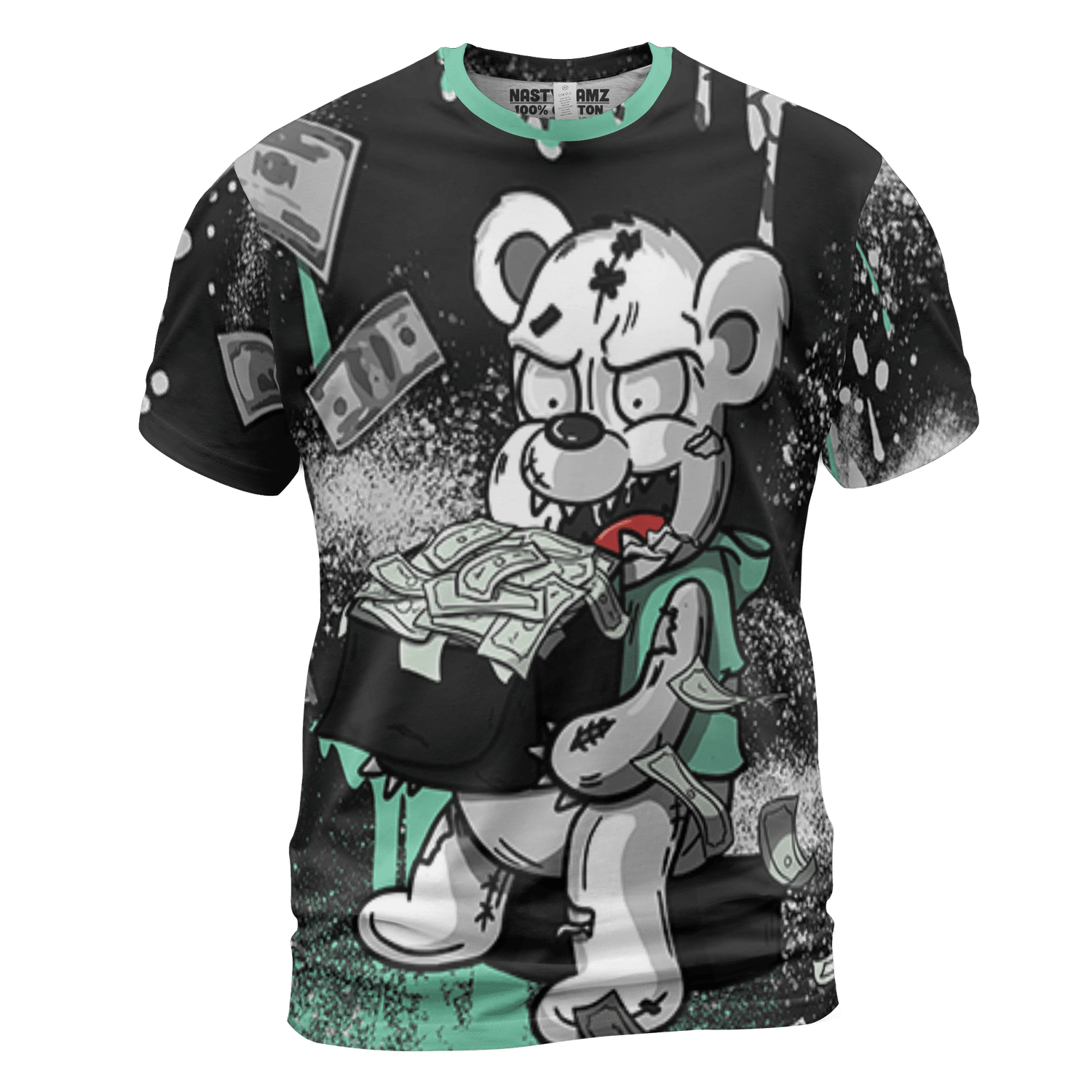 Green Glow 3s T Shirt Match Cash Money 3D All-Over Print Splash Paint - NastyJamz