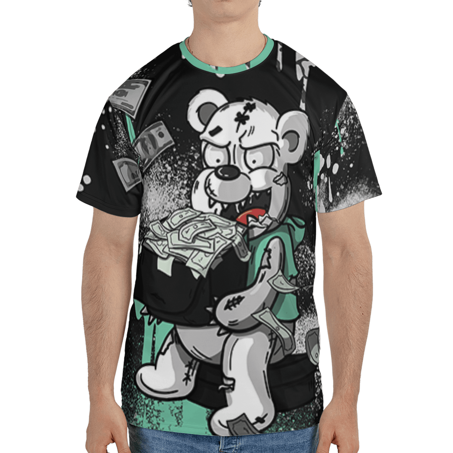 Green Glow 3s T Shirt Match Cash Money 3D All-Over Print Splash Paint - NastyJamz