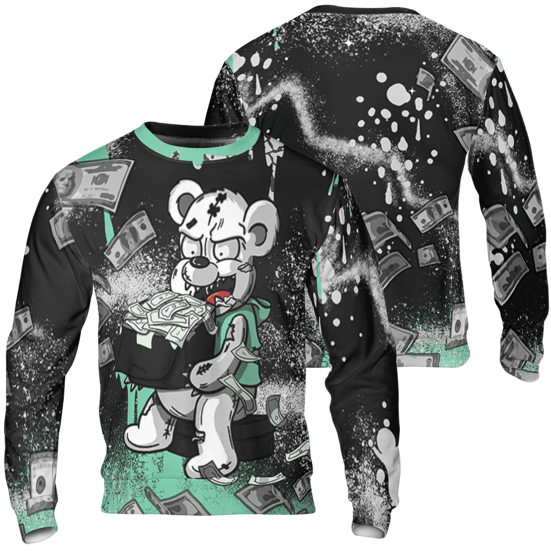 Green Glow 3s Sweatshirt Match Cash Money 3D All-Over Print Splash Paint - NastyJamz